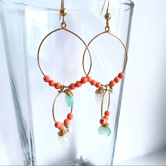 Handmade Hawaiian Stone Earrings - Coral - Picture 2 of 2